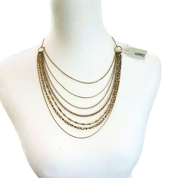 NWT Vintage Gold Tone Graduated 7 Strand Chain Waterfall Necklace Adjustable 16” - Picture 3 of 6